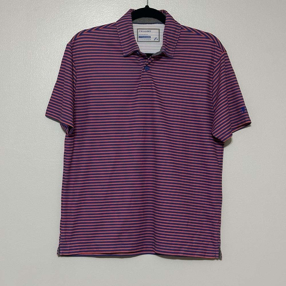Twillory Mens Golf Polo Shirt Medium Performance Stretch Athleisure Golf Striped